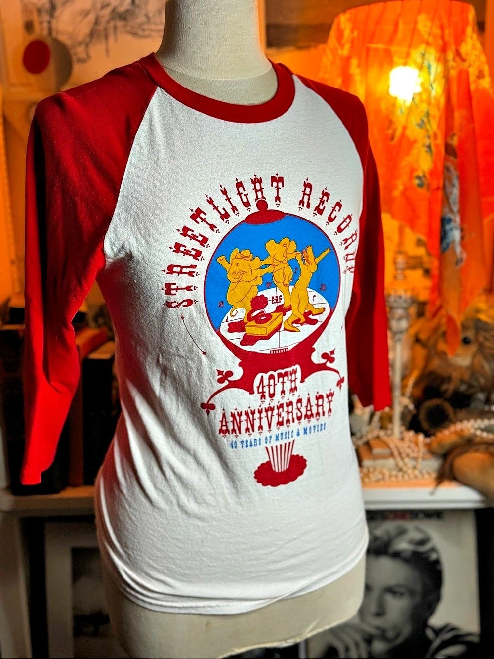 40th Anniversary Raglan Long Sleeve Tee in White & Red